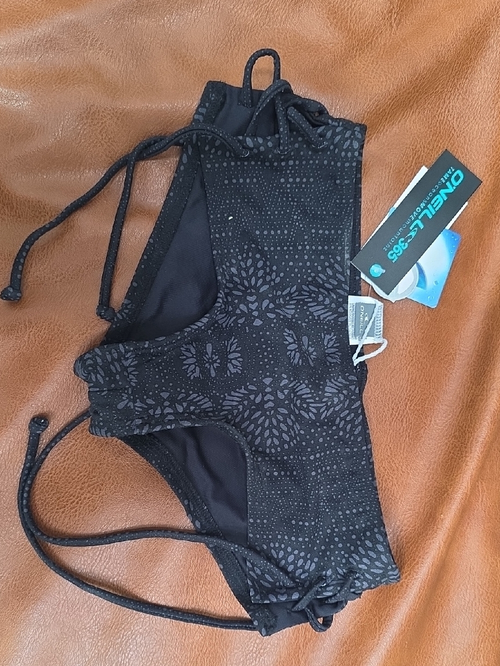 O'Neill Black Floral-Pattern Bikini Bottoms with Side Ties